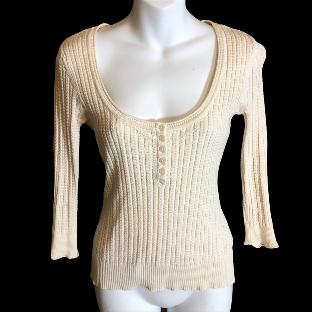 ESPRIT Off-White 3/4 Sleeve Knitted Top Size Small